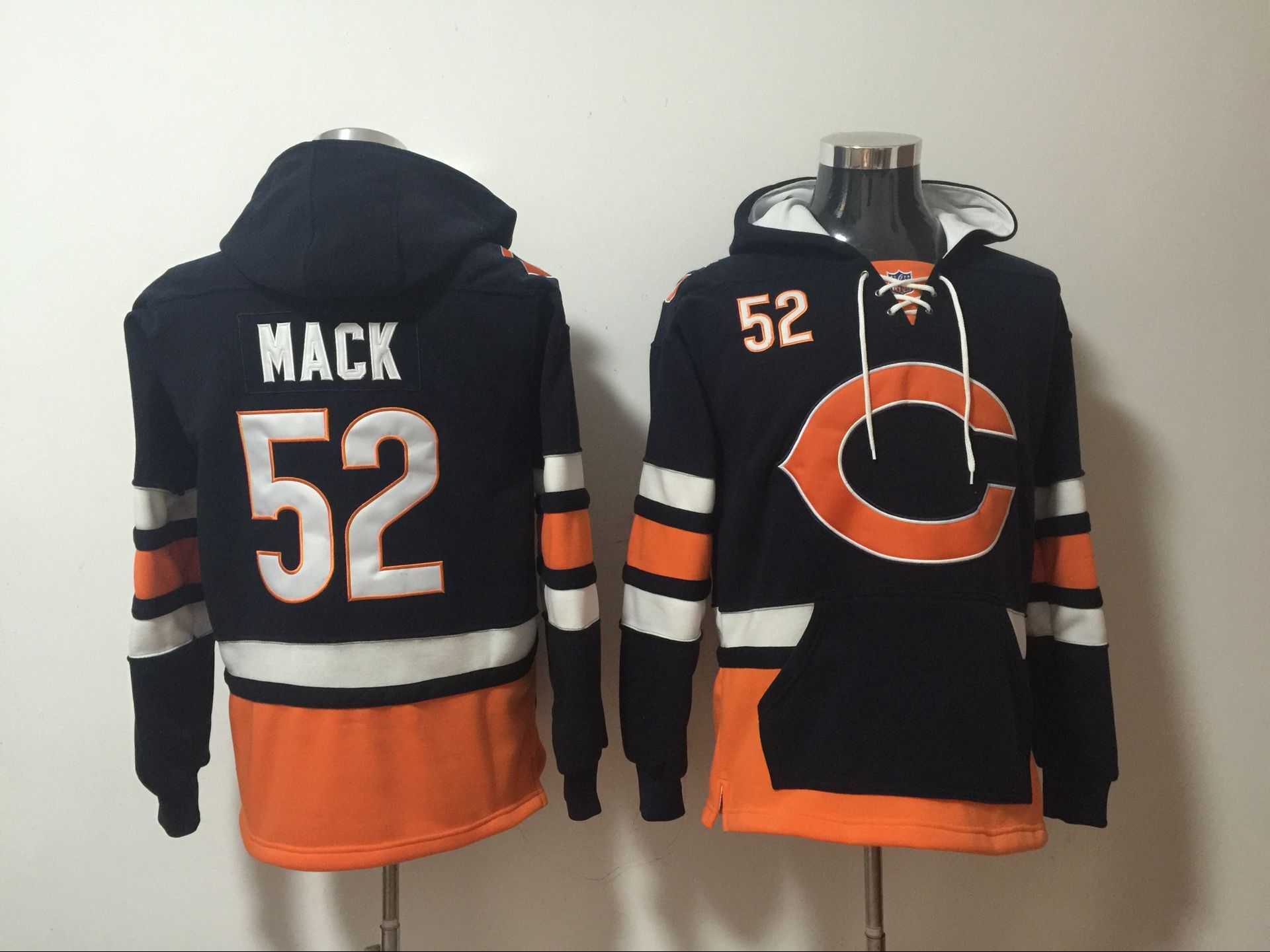 Men's Chicago Bears #52 Khalil Mack Navy Blue All Stitched NFL Hooded Sweatshirt